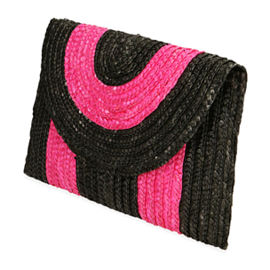 Bolso de mano de paja negro/fucsia