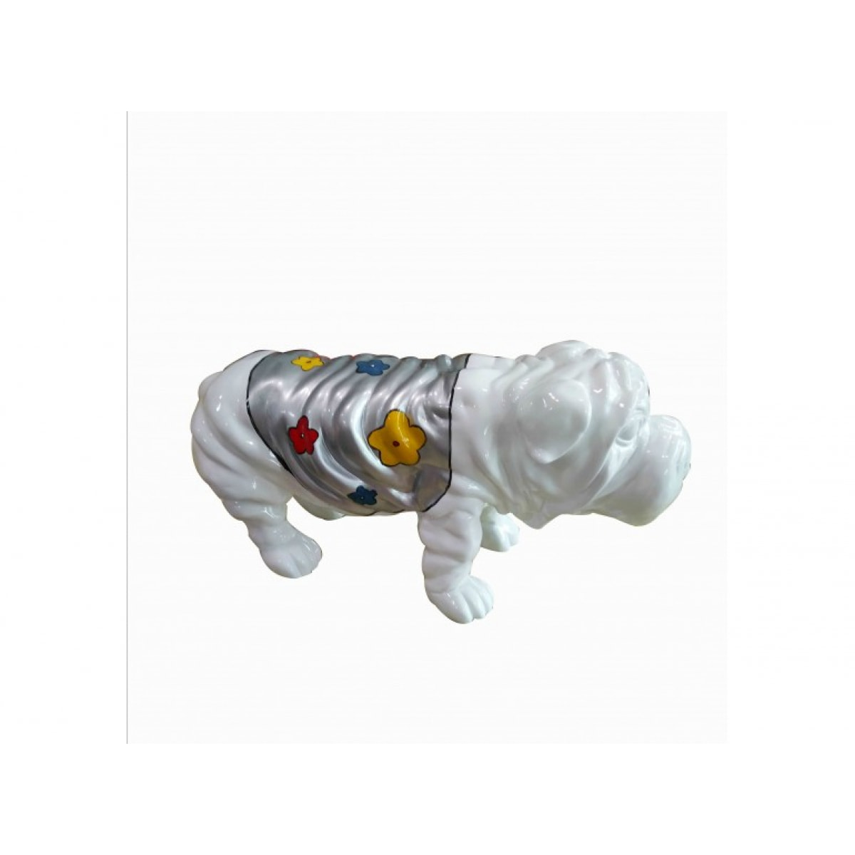 Statuette bulldog blanc et petites fleurs H26cm - OCTAVE