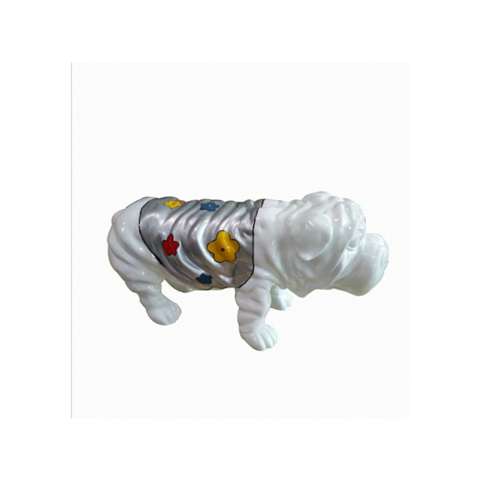 Statuette bulldog blanc et petites fleurs H26cm - OCTAVE