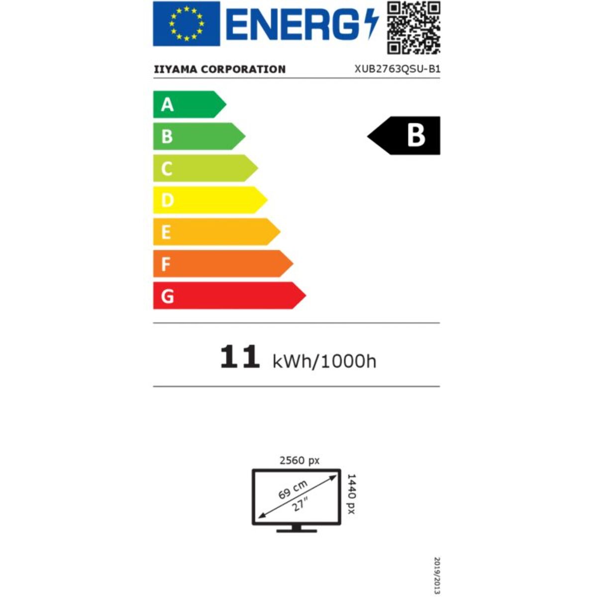 Ecran PC IIYAMA PROLITE XUB2763QSU-B1 27'' Plat IPS