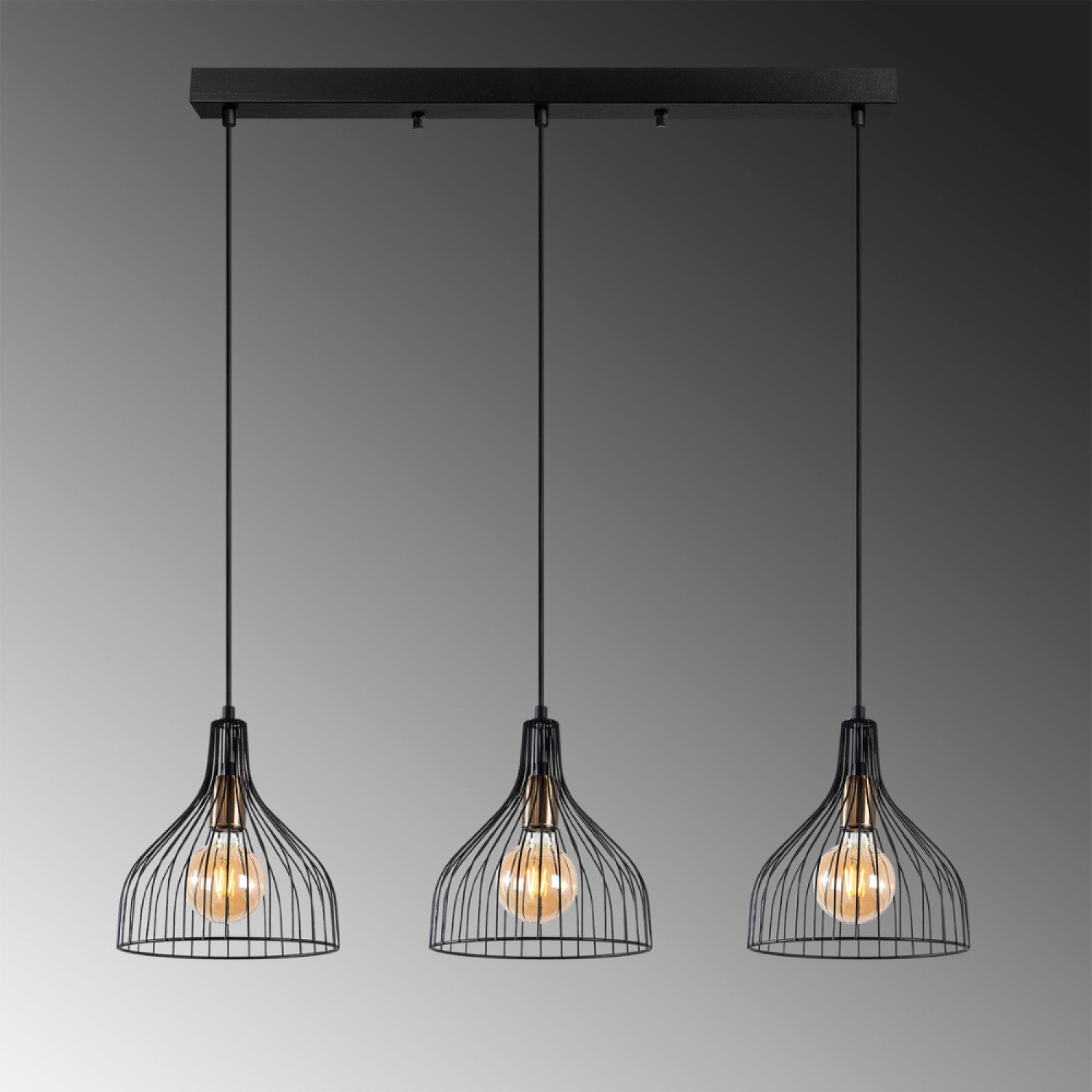 MAUREN - Plafonnier en métal noir - 3 lampes