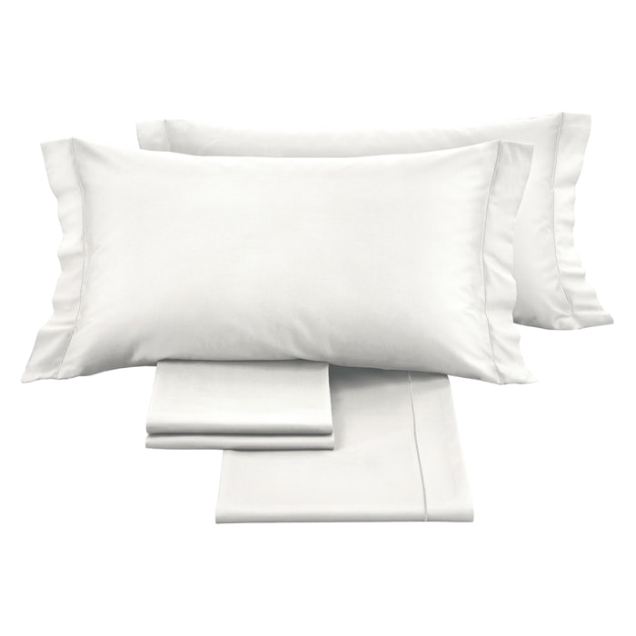 Completo letto in raso tinta unita bianco 100% cotone