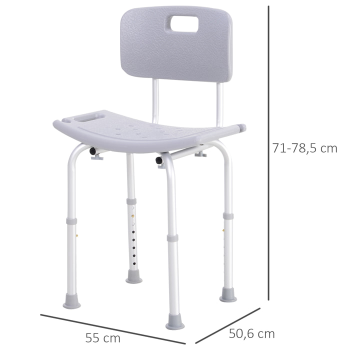 Chaise de douche siège de douche ergonomique hauteur réglable pieds antidérapants charge max. 136 Kg alu HDPE gris