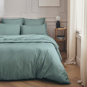 Drap plat uni en percale de coton, PREMIÈRE, Bleu Archipel