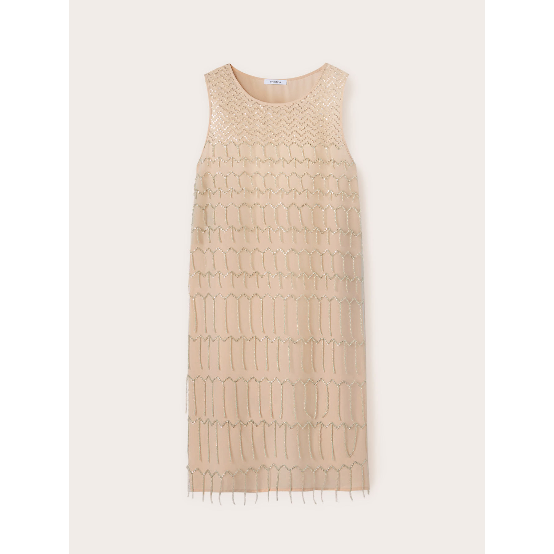 Motivi - Vestido bordado con flecos - Beige