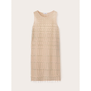 Motivi - Vestido bordado con flecos - Beige