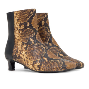 Botín de tacón Astrid en napa con efecto serpiente y cierre de cremallera