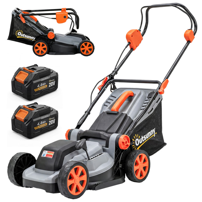 Cortacésped a Batería Inalámbrico 18V, 2 Baterías de 4Ah, Ancho de Corte 34 cm hasta 400 m², Función Mulching, Motor sin Escobillas 700 W, Bolsa 35L, 6 Alturas Corte 25-75 mm, Mango Ajustable