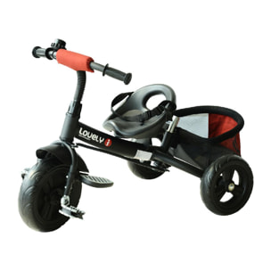 Tricycle enfants évolutif canne  et pare-soleil pliable amovible sacoche et panier 96 x 54l x 101 cm acier rouge brique noir