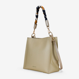 Bolso cuadrado dorado con asa de pañuelo
