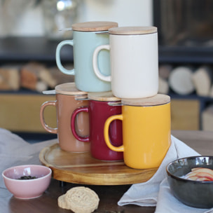 Tisanière en grès bordeaux avec couvercle en bois 350ml ANNA