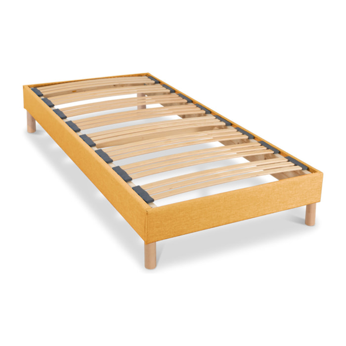 Sommier Lumière Technologie Tri-Lattes, tissu jaune, Bois Épicéa, H30 cm, Lattes Actives, Aération Optimale