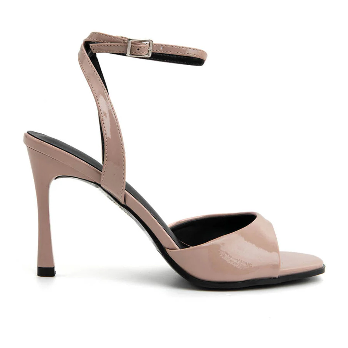 Sandalo con tacco a spillo in vernice - BEIGE
