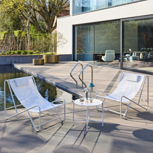 Set de 2 fauteuils relax avec table ronde en acier SALINA