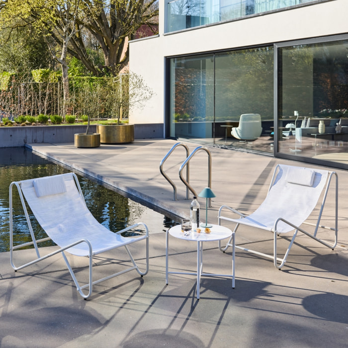 Set de 2 fauteuils relax avec table ronde en acier SALINA