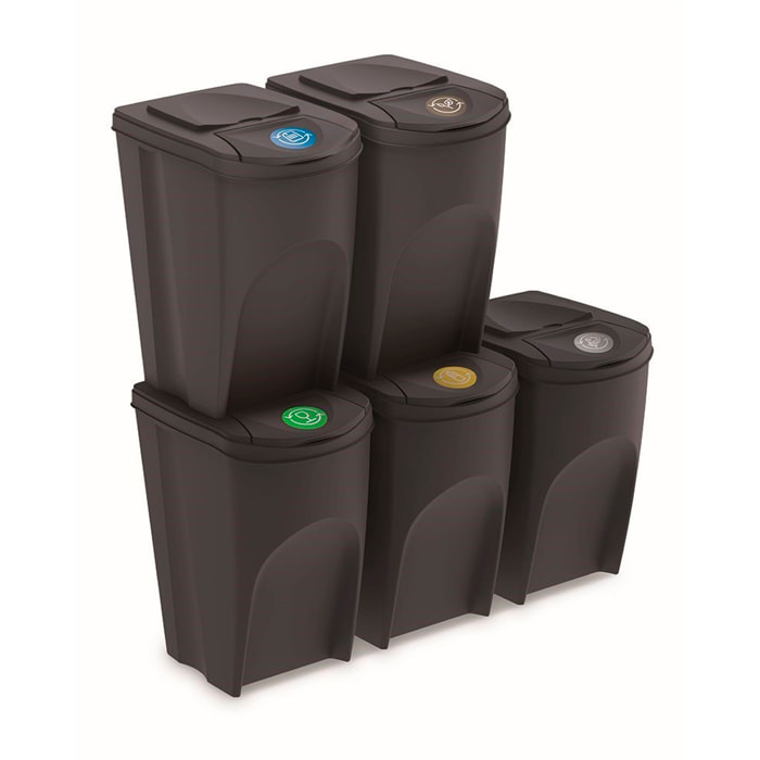 Juego de 5 cubos de reciclaje 175L Prosperplast Sortibox, antracita
