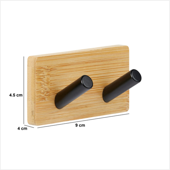 Patère adhésive "Stiky" en métal et bambou
