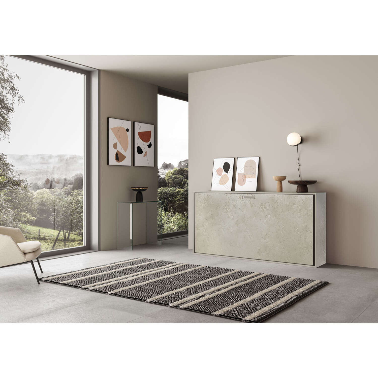 Letto a scomparsa singolo orizzontale Kando con materasso Cashmere