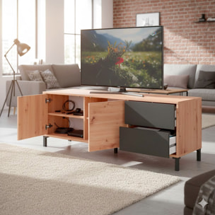 Mobile TV Madia Credenza Moderna Con 2 Ante E 2 Cassetti Mobile Contenitore Soggiorno Sala Pranzo Apertura Push 47x130x41 Cm Rovere e Grigio Antracite