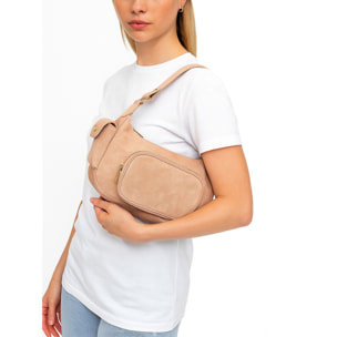 Borsa a spalla da donna Made in Italy - Modello Ardena - Pelle scamosciata - 30.0 x 17.0 x 12.0 cm