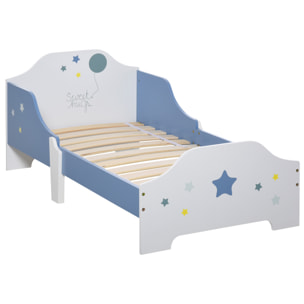 Lit enfant design étoiles - 3-6 ans - dim. 143L x 74l cm - sommier à lattes inclus - bleu blanc