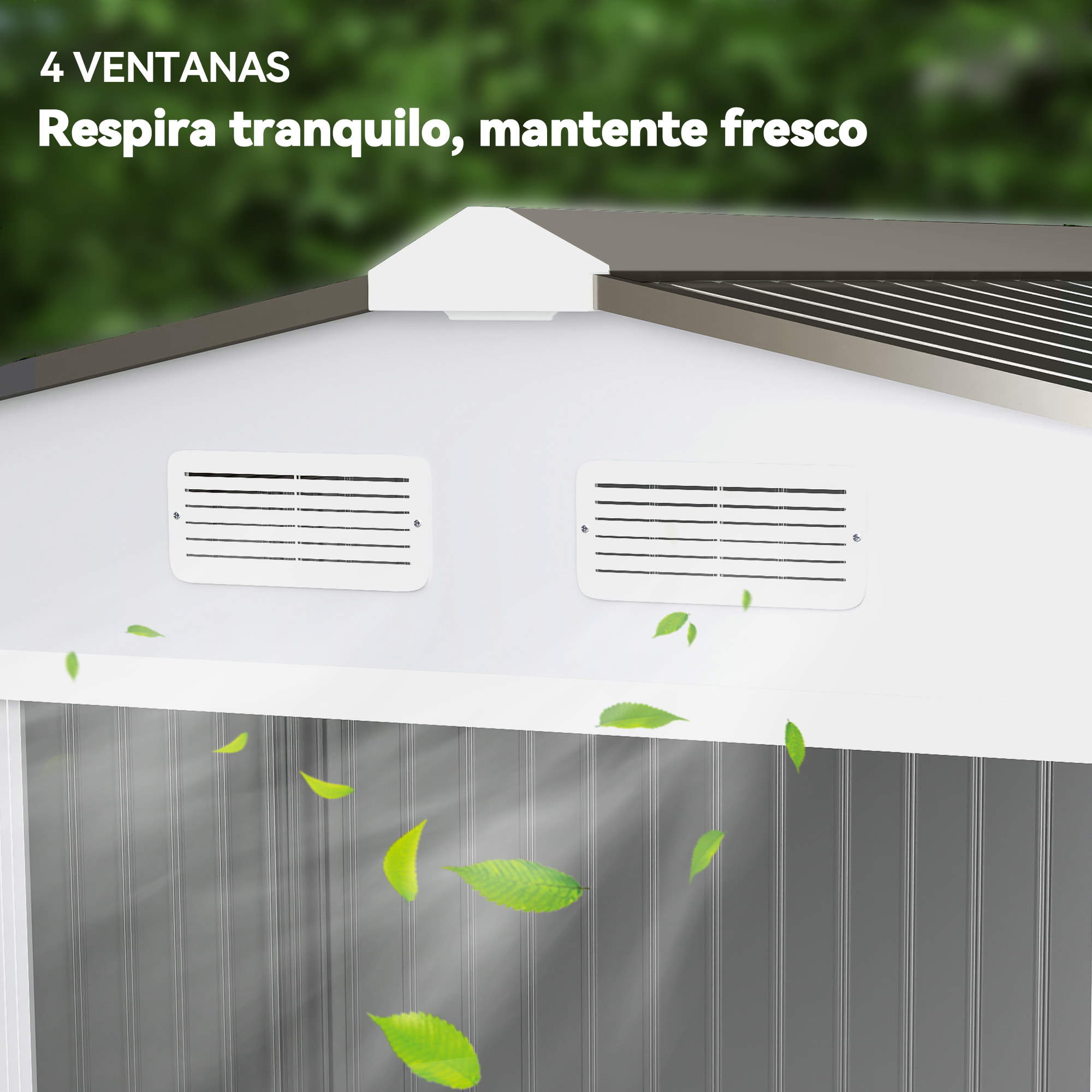 Caseta de Jardín Exterior, 5 m² 277x195x192 cm, Cobertizo de Jardín Exterior Metálico con 2 Puertas Correderas, Base Refuerzo (Suelo NO Incluido) y 4 Ventanas, Plata y Gris