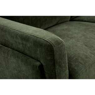 Canapé design 3 places en tissu effet velours vert kaki et métal noir MOSCO
