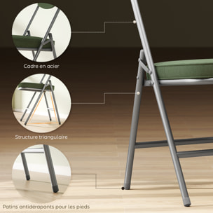 Lot de 4 chaises pliantes acier velours côtelé vert