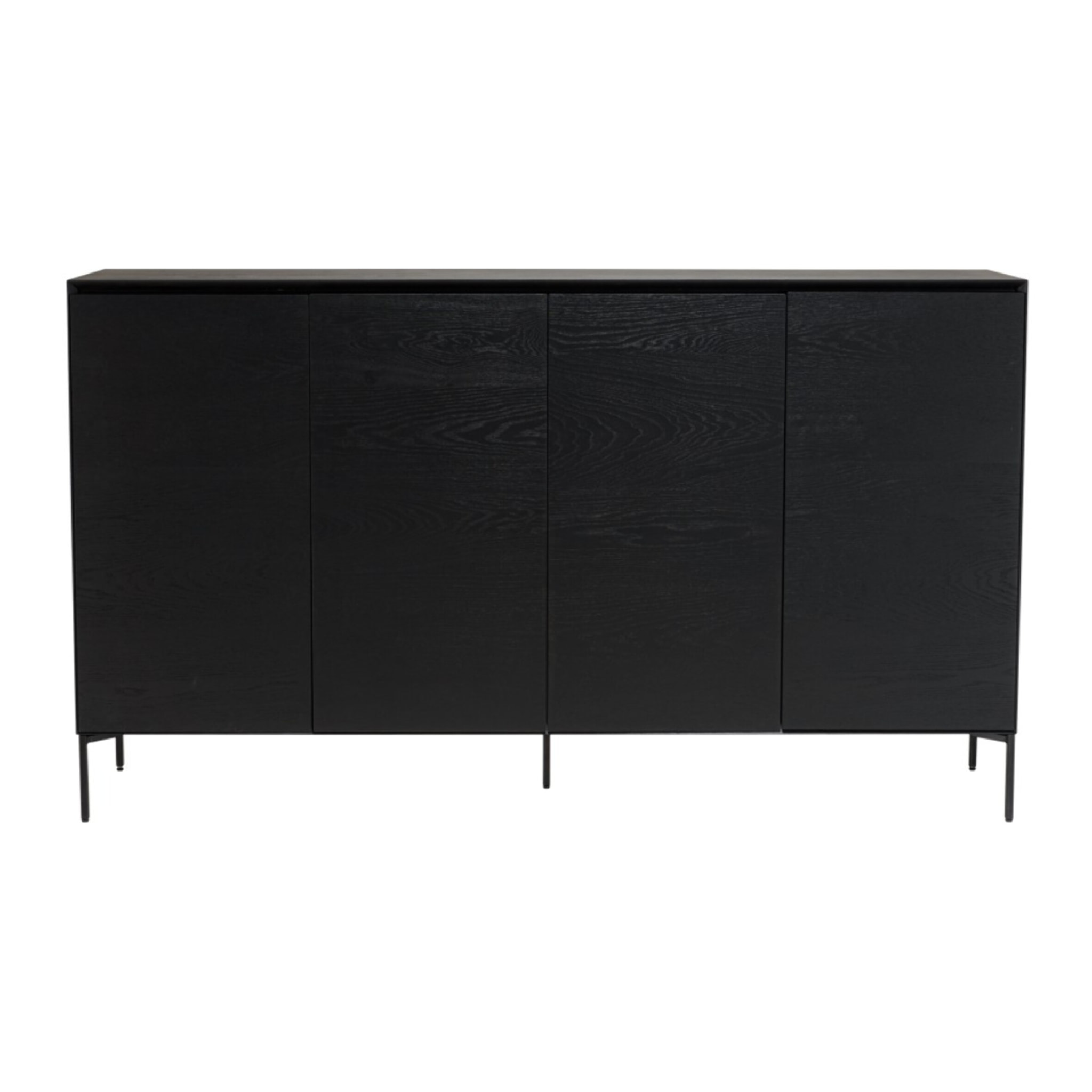 MAXENDRE - Buffet noir 4 portes 6 étagères pieds métal noir