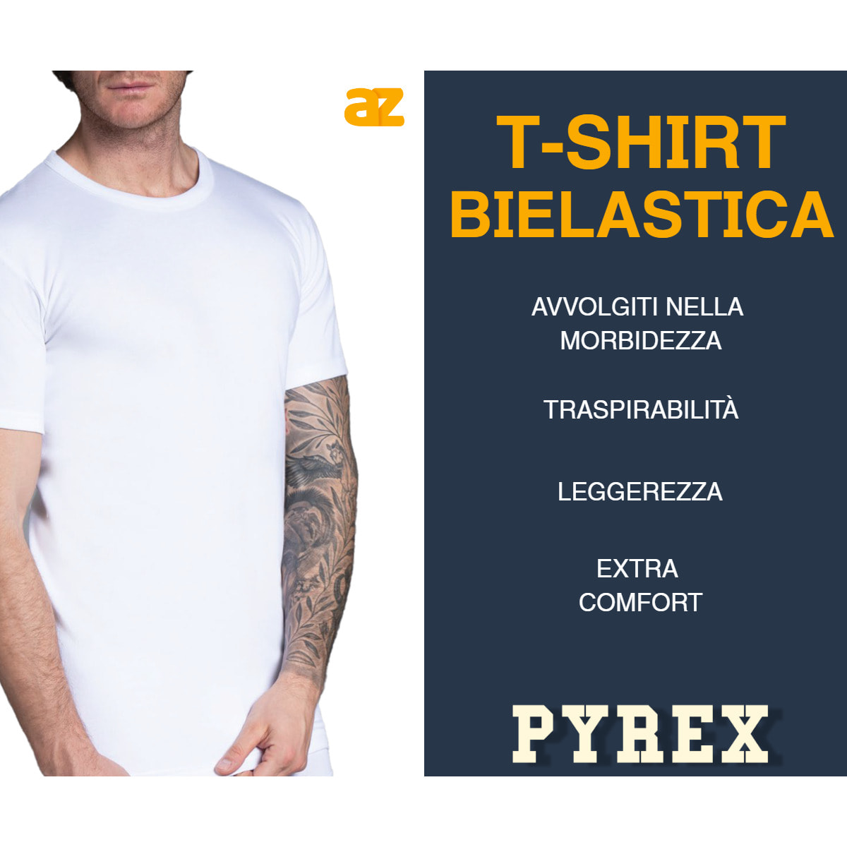 T-Shirt Uomo Pyrex Cotone Bielastico Art. PG30 Conf. 2 pz Girocollo Ass (1 Blu + 1 Nero)