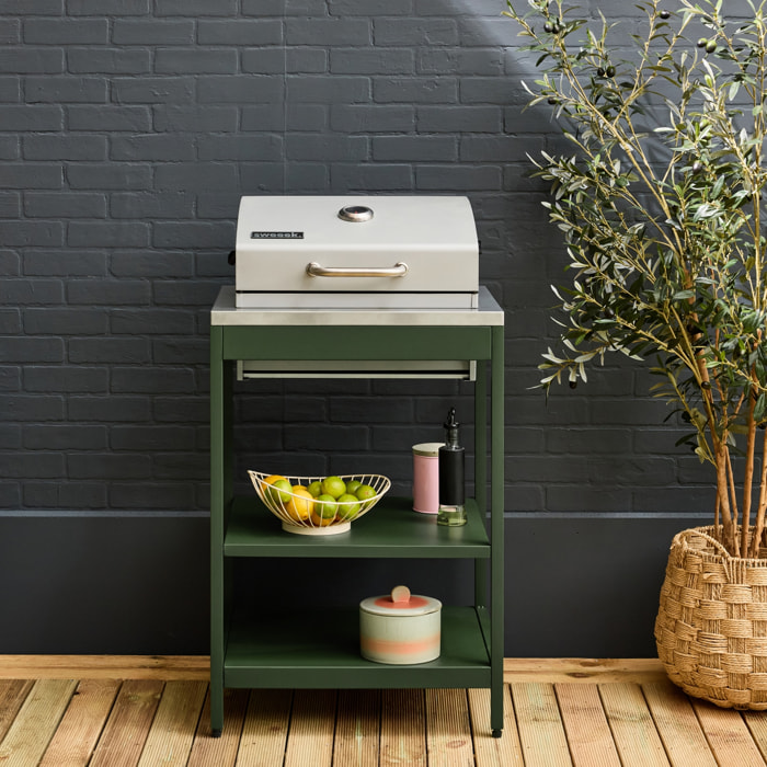 Barbecue grill charbon de bois vert Naxos grille chromée 2 étagères