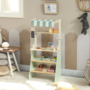 Jeu de la marchande en bois - jeu imitation supermarché enfant - nombreux accessoires - bois clair vert d'eau