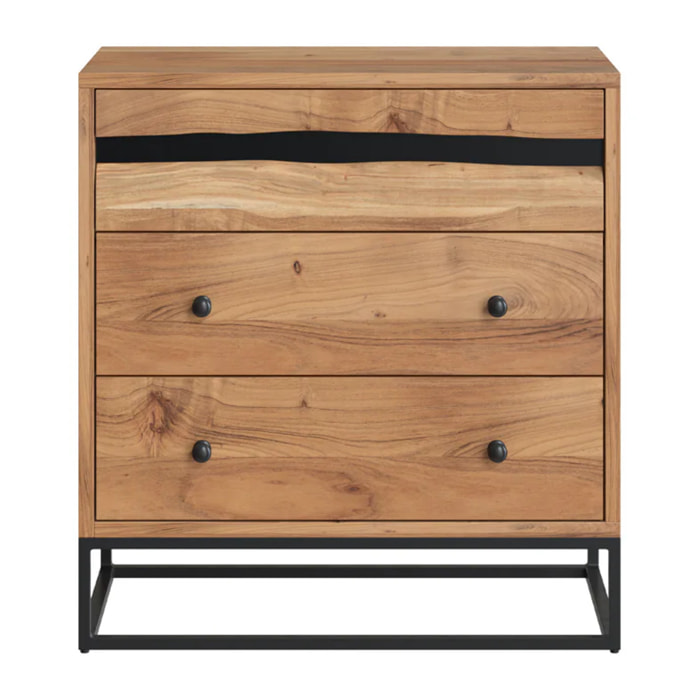 Commode en bois d'acacia et métal, 3 tiroirs - Alabama