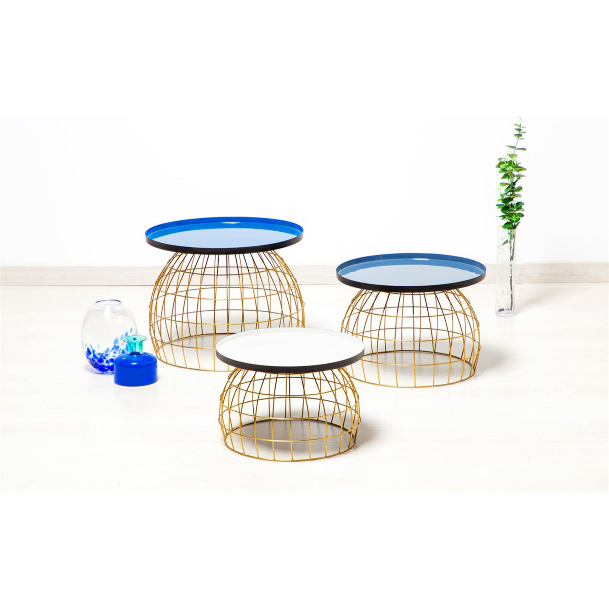 Set 3 Tavolini Laudatio in Metallo con Top Colorato