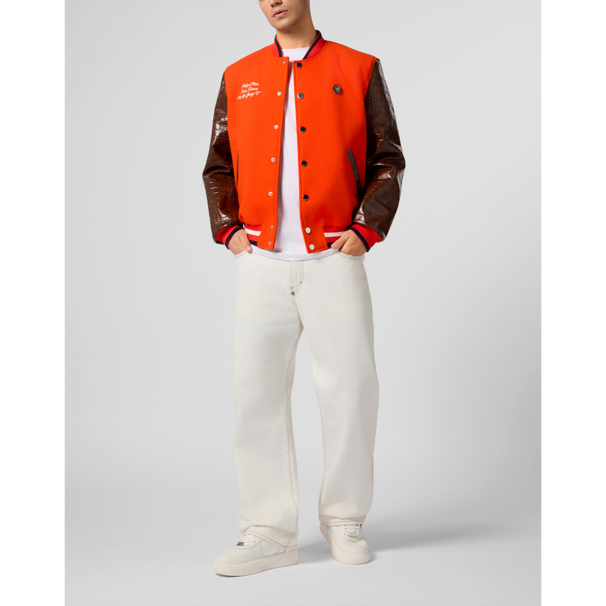 PHILIPP PLEIN Varsity Bomber Cocco Sleeves Paris
