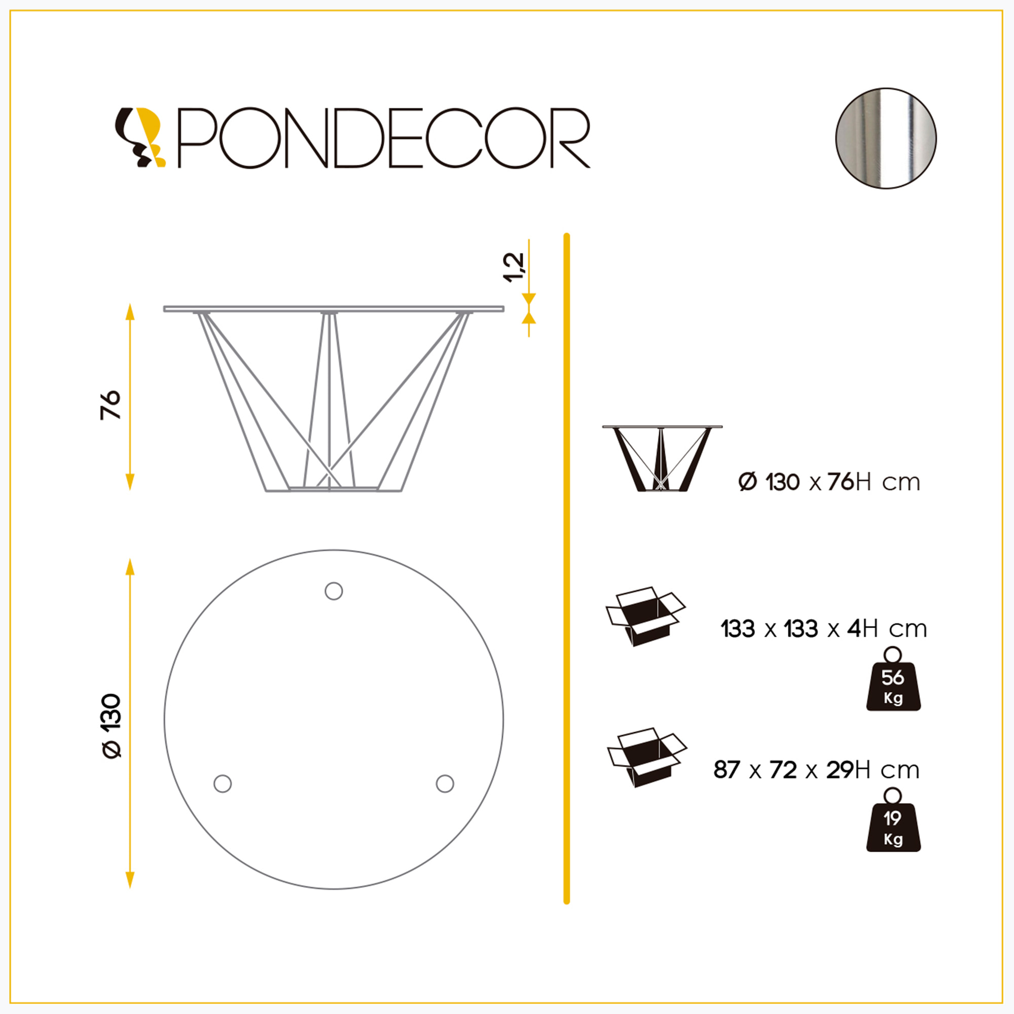 Mesa fija circular – Vidrio y acero efecto espejo