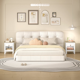 Lot de 2 chevets tables de nuit - tiroir, niche - dim. 45 x 40 x 55 cm - poignée PU métal doré blanc