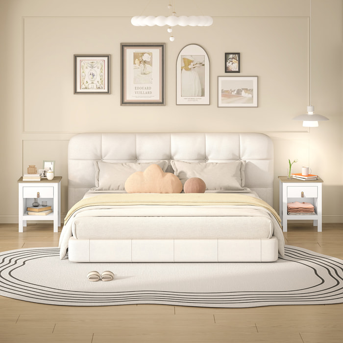 Lot de 2 chevets tables de nuit - tiroir, niche - dim. 45 x 40 x 55 cm - poignée PU métal doré blanc