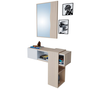 Mobile Danzica Mobiletto da Ingresso Mensola Sospesa con Specchio E Ripiani Scorrevole Arredo Arredamento Sala 100 x 31.5 x 75 cm Bianco e Rovere