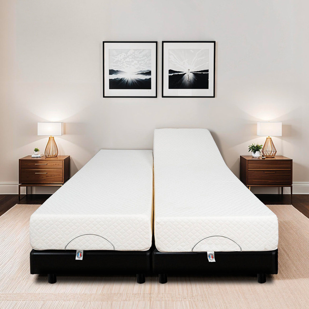 Ensemble Matelas Absolu & Sommier Électrique Bodyssoft, 21 cm, Mémoire de Forme, Technologie Hybride Lattes & Plots, Confort Personnalisé, Soutien Équilibré