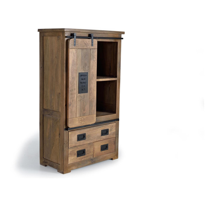 Estantería 1 puerta corredera y 3 cajones - madera de mango y metal - 150x90x45cm