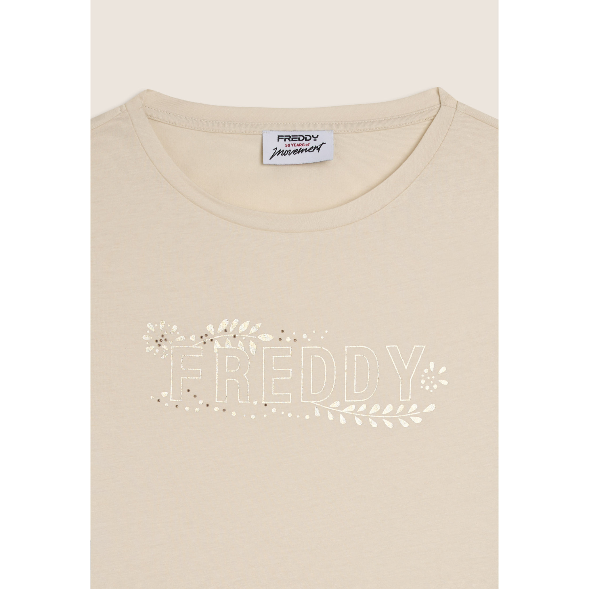 T-shirt Manica Corta con Decori Floreali e Borchie