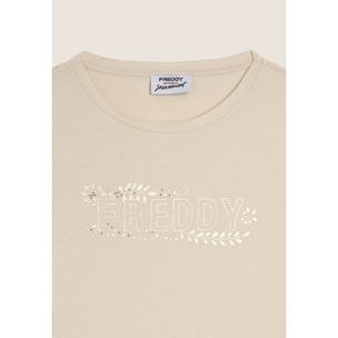 T-shirt Manica Corta con Decori Floreali e Borchie