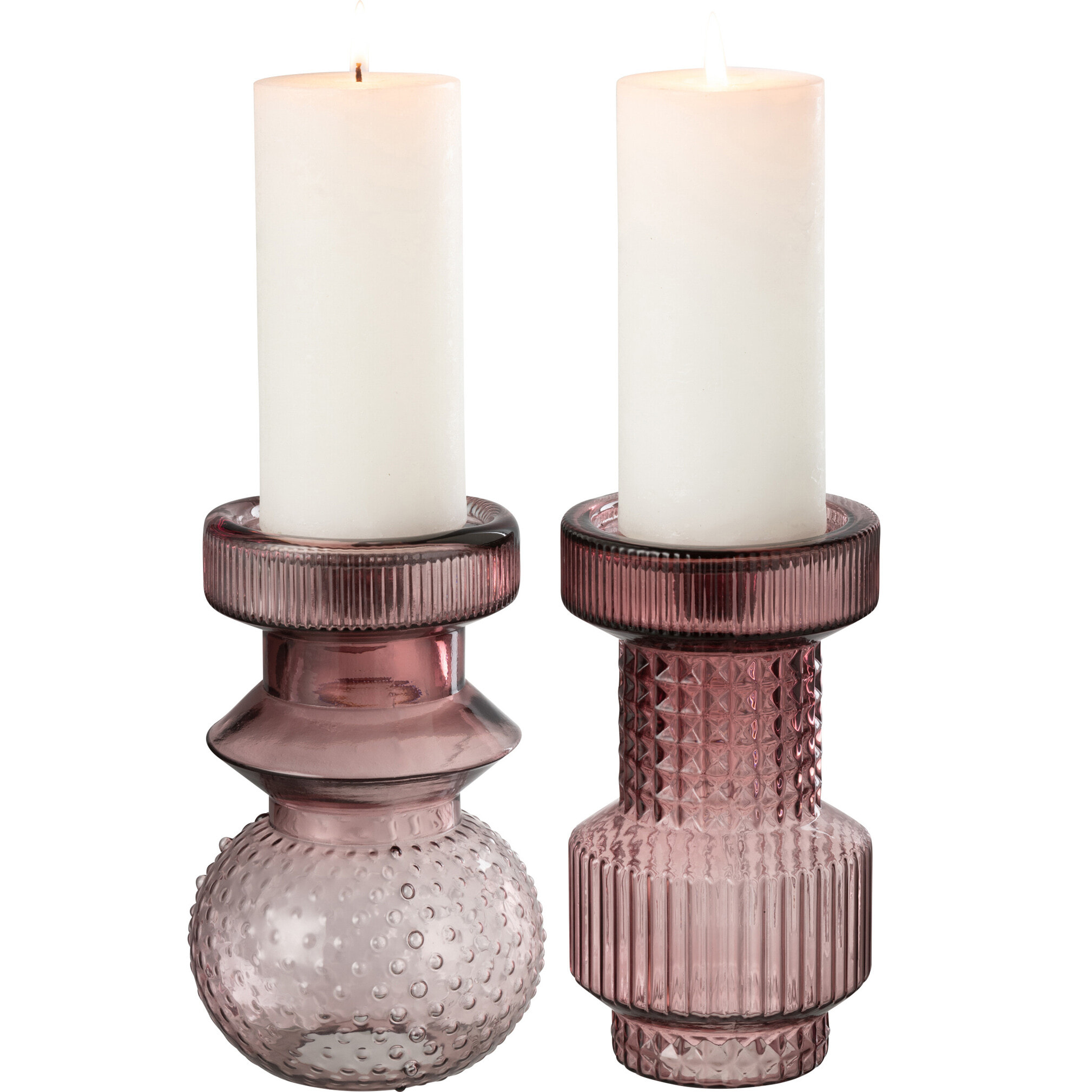 J-Line bougeoir Geometrisch - verre - rose - 2 pcs