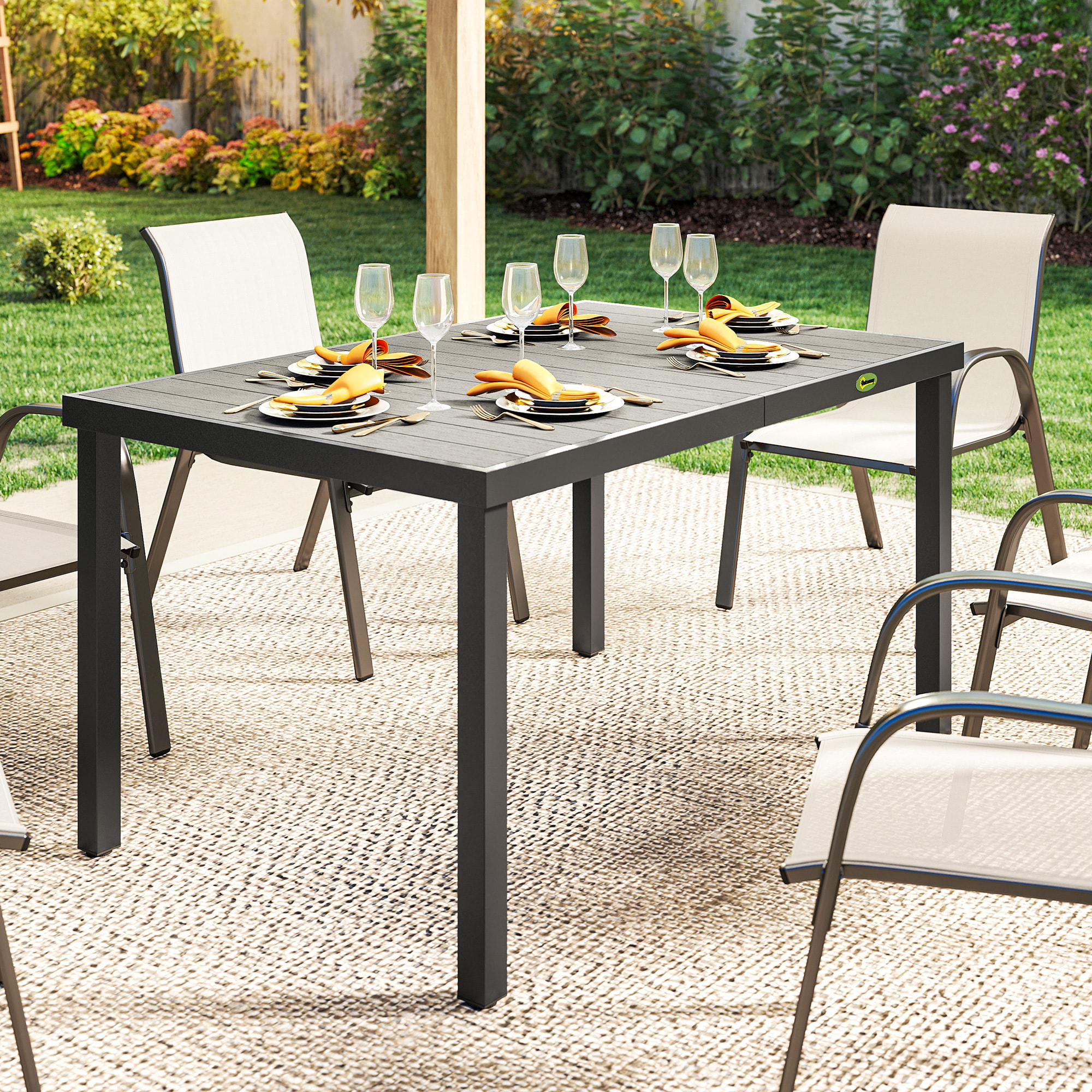 Mesa de Comedor de Jardín Rectangular, Mesa de Terraza Exterior 140x90x74 cm, con Estructura de Acero y Encimera Desmontable de WPC de Listones, Carga 50 kg, para Patio, Balcón, Gris