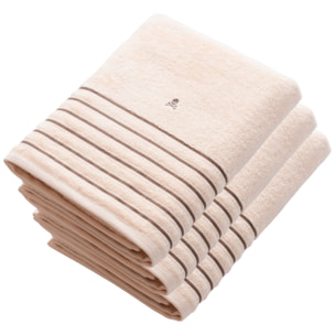 Set de 3 toallas de ducha (150x90), 100% algodón, 470gsm en beige con raya marrón, scalpers home