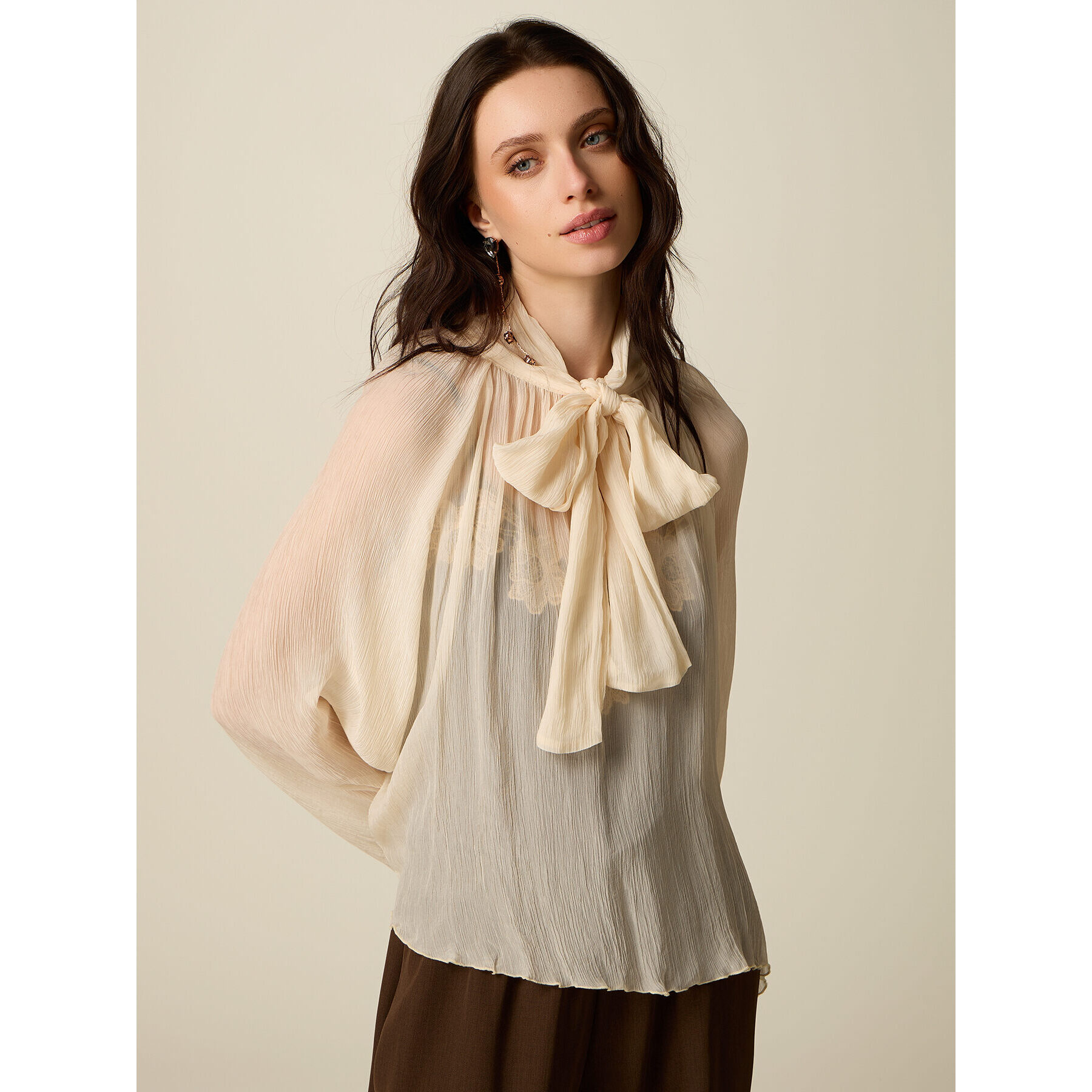 Oltre - Blusa de mangas largas con lazo - Blanco