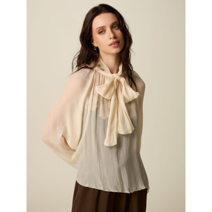 Oltre - Blusa de mangas largas con lazo - Blanco