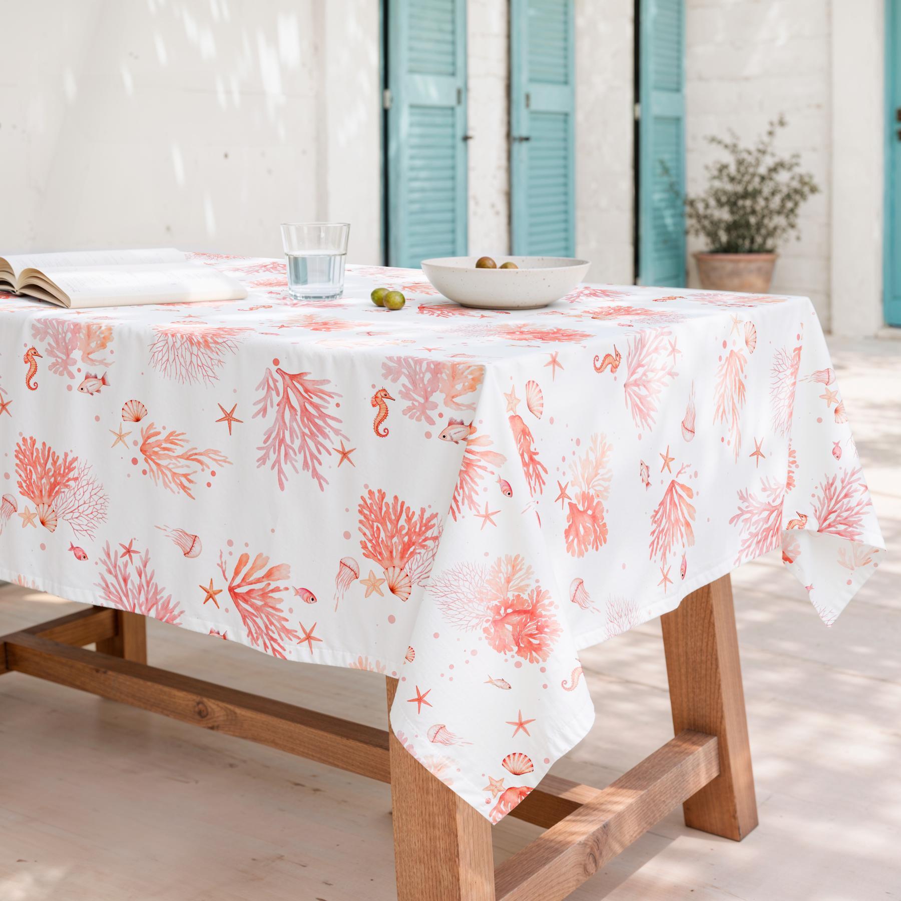 Nappe anti-taches AMALFI CORAIL - en 100 % coton