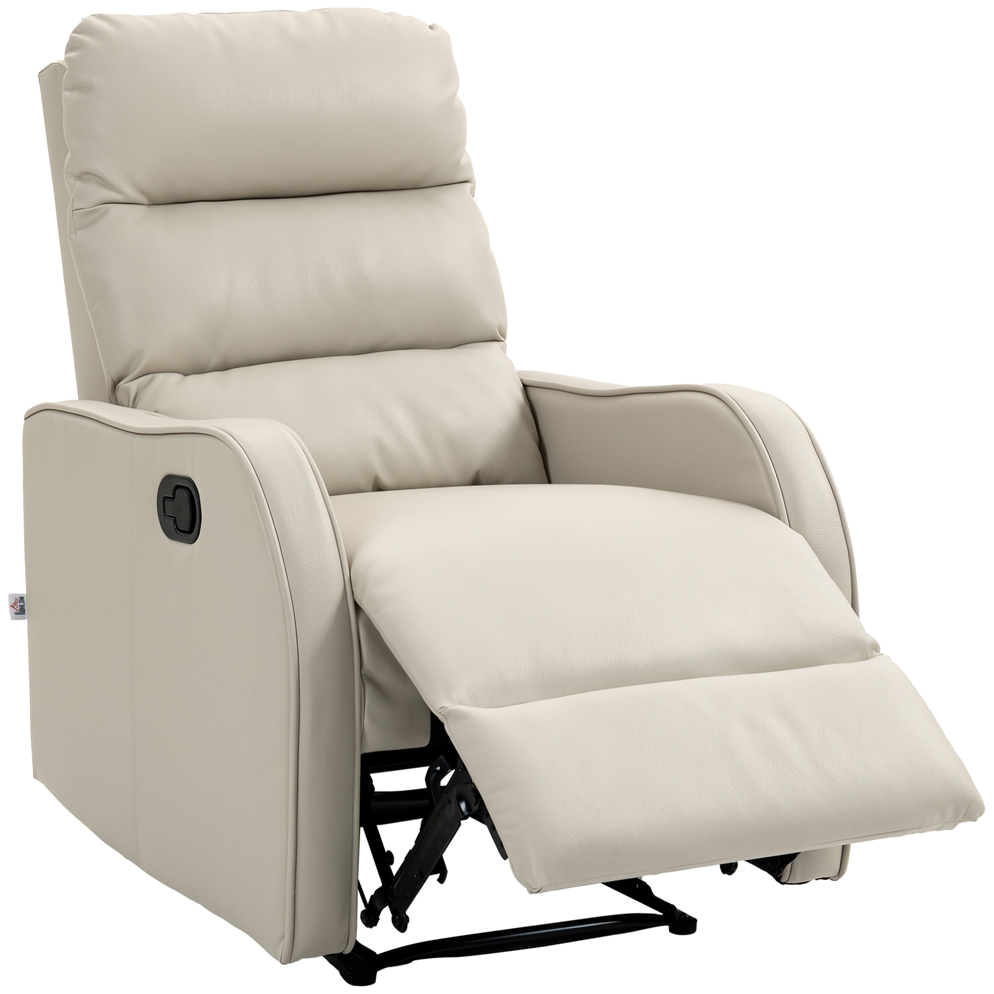 Sillón Relax Reclinable Manual, Sillón Relax Tapizado en PU con Reposapiés Retráctil, Acolchado Grueso, Butaca Reclinable hasta 160º, para Salón, Dormitorio, Crema